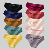 10PCS/Set Seamless Women's Panties Solid Color Silk Satin Underwear Breathable Comfortable Briefs