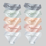 10PCS/Set Seamless Women's Panties Solid Color Silk Satin Underwear Breathable Comfortable Briefs