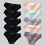 10PCS/Set Seamless Women's Panties Solid Color Silk Satin Underwear Breathable Comfortable Briefs