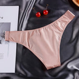 European and American Sexy T-Back Women's Metal V-Shaped Female Fashion Ice Silk Hip Lifting Sport Fitness Low Waist Panties T-T