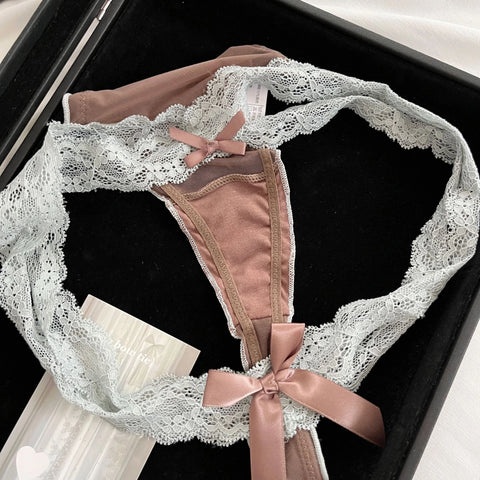 Women's thong  Lace Low Waist G-String Women Panties Mesh Bow Female Ladies Briefs Breathable Underwears Intimates Lace border o