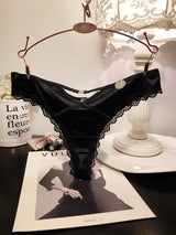 SP&CITY French Satin Sexy Women's Thongs Temptation Lace Embroidery Hollow Out Pantie