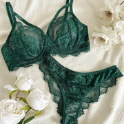 Eyelash Sxy Fancy Lace Strapping Underwire Bra &Brazilian Panties