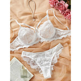 Eyelash Sxy Fancy Lace Strapping Underwire Bra &  Brazilian Panties