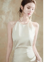 Sleeveless Women Maxi Dress Elegant Evening Long Backless Solid Simple White Luxury Dresses