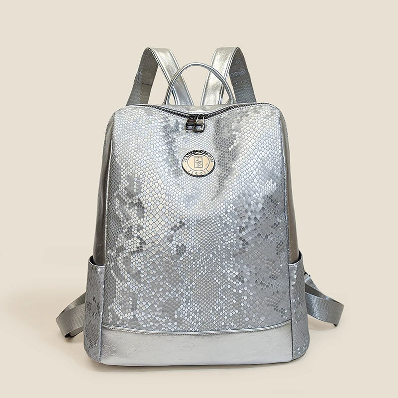 Soft Leather Travel Backpacks Women's Double Zipper Shoulder Bags