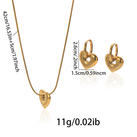 Luxury 18K Gold Plated Hollow Heart Jewelry Set  Mirror Polish Hypoallergenic Necklace   Earrings For Women