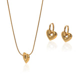 Luxury 18K Gold Plated Hollow Heart Jewelry Set  Mirror Polish Hypoallergenic Necklace   Earrings For Women